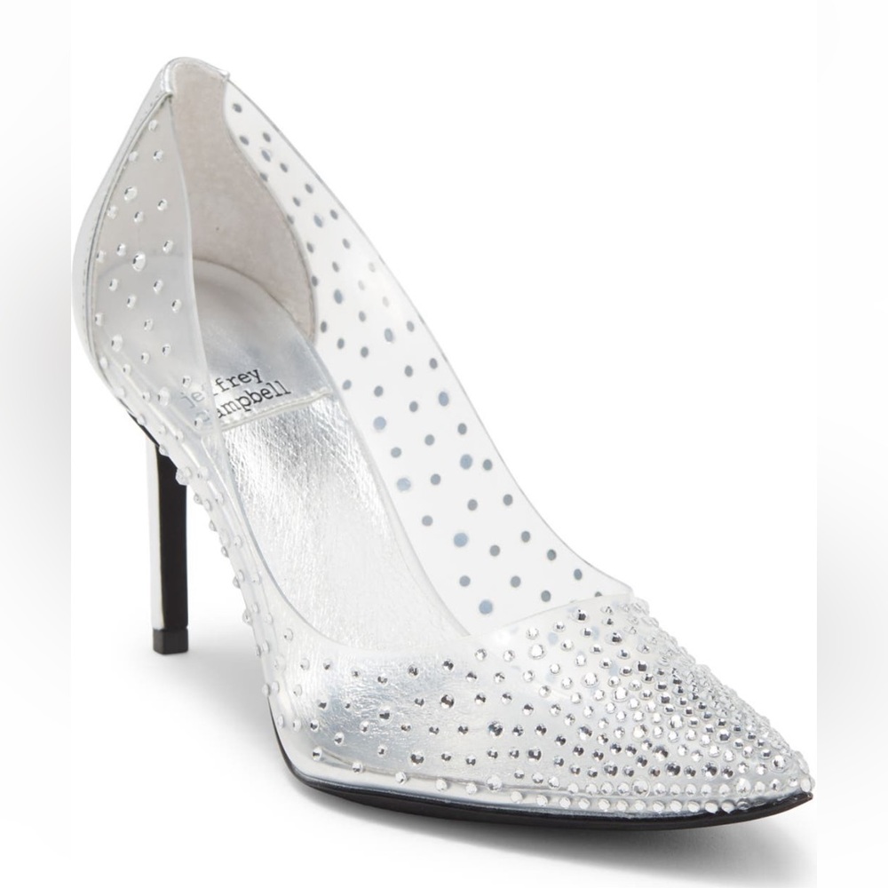 Jeffrey Campbell Crystaline Clear Silver Pimps Heels Shoes 6.5